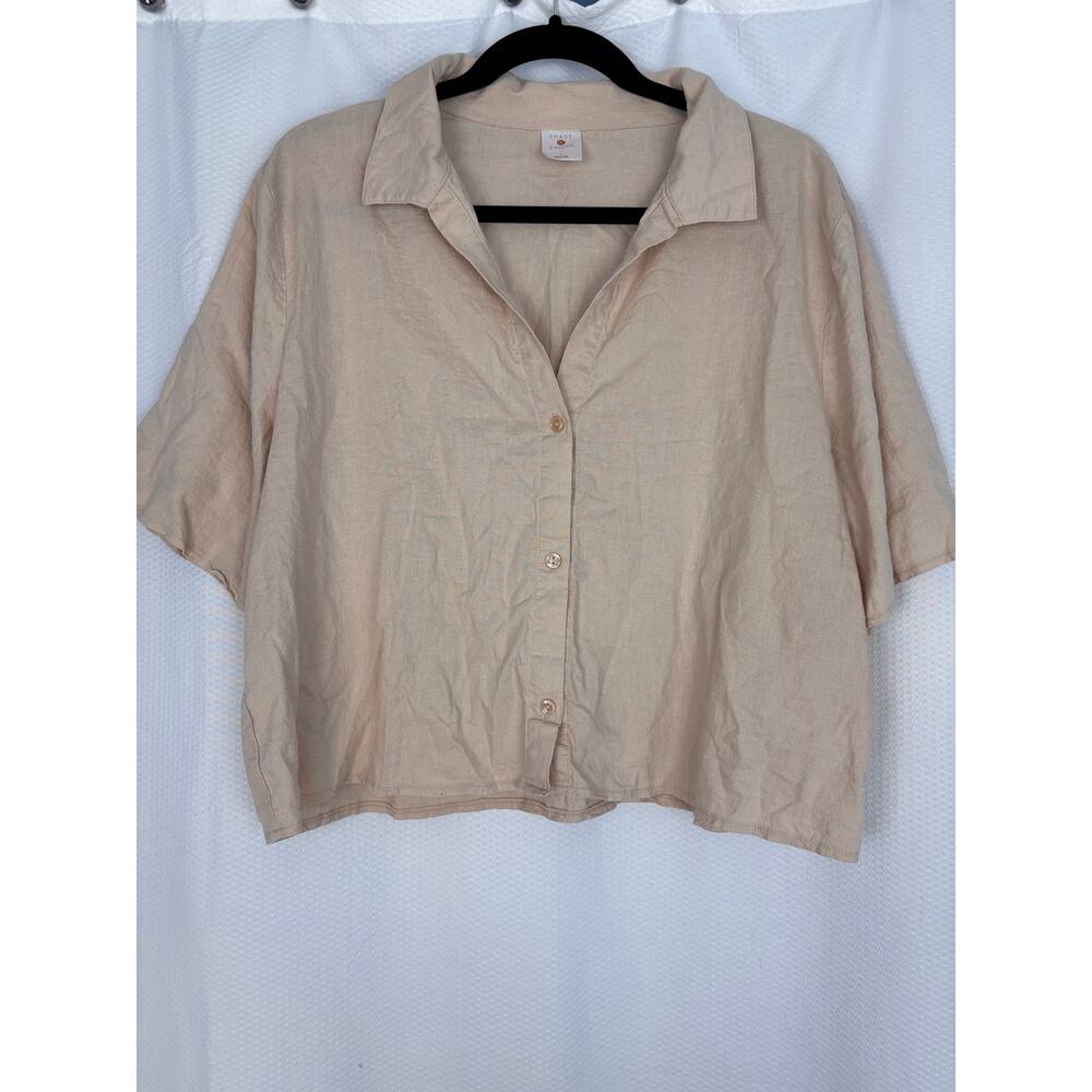 Shade & Shore beige linen blend crop top coastal vacation holiday size large
